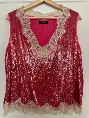 Pink Sequin Lace Sleeveless Party Top Italian Designer Twin-Set Camisole